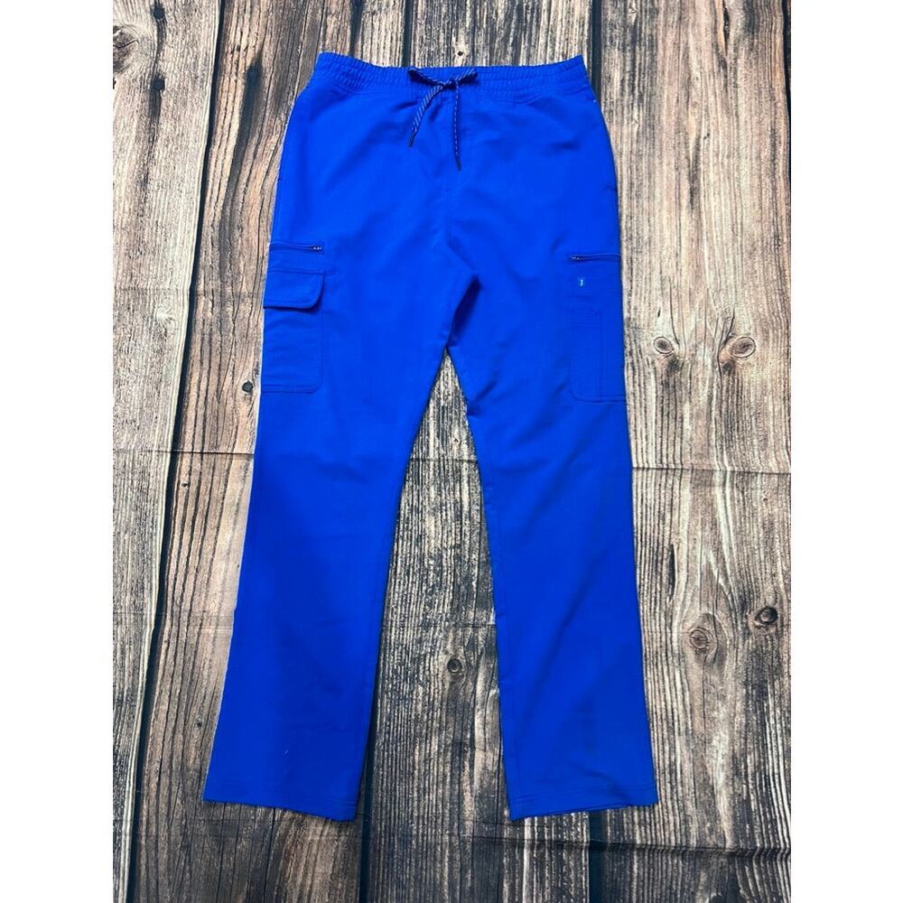Jaanuu Men's Large Tall Cargo Scrub Pants‎ Blue Elastic Waist Workwear